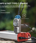 Rechargeable Mini EDC Flashlight With Magnet, Right Angle Design charging via Type-C cable on power bank outdoors