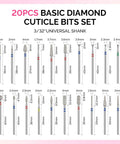 20 Piece Diamond Nail Drill Bits Set For E File 3 By 32 Inch Cuticle And Acrylic Gel Nail Bits Kit With Pro Grade Quality And Multiple Shapes