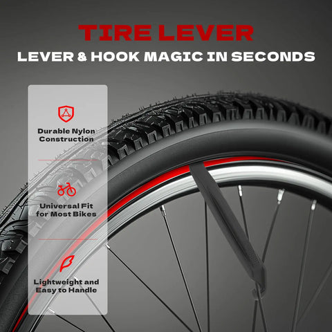 Tire lever demonstrating durable nylon construction and universal fit for Two Pack Heavy Duty 26 Inch Inner Tubes With 32mm Schrader Valve