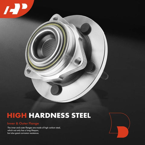 Heavy Duty Front Wheel Bearing And Hub Assembly Five Lug fits Dodge Dakota and Mitsubishi Raider showing high carbon steel components.