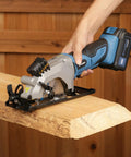 Badass Cordless Mini Circular Saw Featuring 4-1/2-Inch Pure Copper Motor And Integrated Laser Guide For Clean Cuts Rapid Setup Lightweight Build handles wood cutting.
