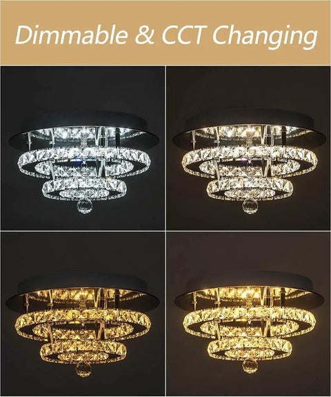 Crystal Chandeliers Ceiling Light Fixture With Remote Dimmer And Adjustable Color Temperature showing different light modes