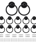 12 Pack Ring Drawer Pull Handles For Cabinets And Drawers, Zinc Alloy Dresser Knobs In Black Finish, 1.8 Inch Outer Diameter