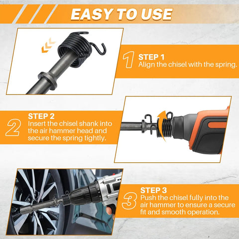 Instructions for using Smoothing Air Hammer Bits Set For Tire Repair And Sheet Metal Riveting 7 Piece 0.401 Inch Shank Kit