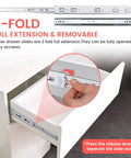 Heavy Hitter Side Mount Drawer Slides Six Pair Zinc Plated Steel 100 Pound Capacity showing 3-fold full extension feature.