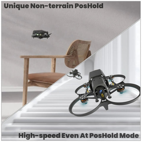 Beginner Friendly FPV Drone with Optical Flow position hold indoors and outdoors, featuring propeller guard and smooth hovering capabilities.