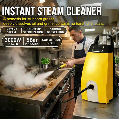 Heavy Duty 3000W Steam Cleaner Machine With 3.5L Tank And Six Attachments High Pressure Hot Steamer For Kitchen cleaning grease off stovetop.