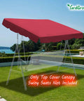 77x43 Swing Canopy Replacement Cover Burgundy Garden Patio Outdoor Top For Porch Swing With Scalloped Edge in Garden