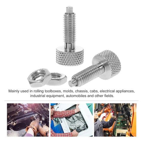 Two Piece Stainless Steel Knurled Knobs And Locking Spring Screw Plungers For Toolboxes And Rolling Tool Chests, 25mm size, compact and sturdy.