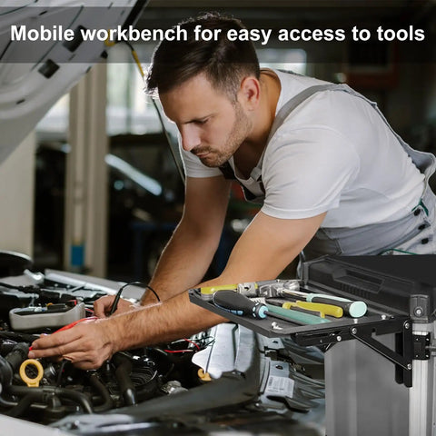 Magnetic Tool Tray And Folding Work Table For Modular Toolboxes No Drill Installation Aluminum Alloy Mobile Workstation in use