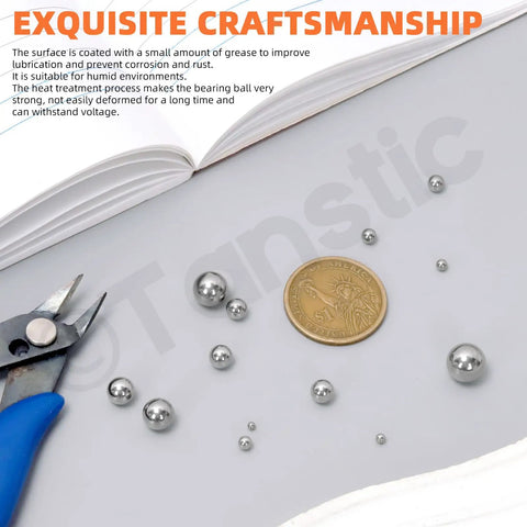 300 Piece Precision 304 Stainless Steel Bearing Balls Assortment 12 Size Set For Bicycles And Motorcycles with scissors and coin.