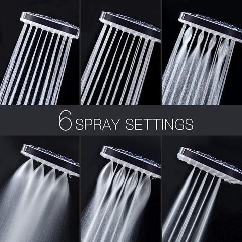Handheld High Pressure Shower Head With 6 Modes Detachable Chrome Square Design Stainless Steel Hose spray settings