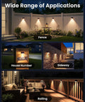 Kick It Up A Notch With This 8 Pack Of Solar Fence Lights Delivering A Cozy Warm White Glow Automatic Dusk To Dawn Switchout Rugged Weatherproof Build Perfect For Deck Patio Yard Or Railing, showcasing various applications including fence and railing.