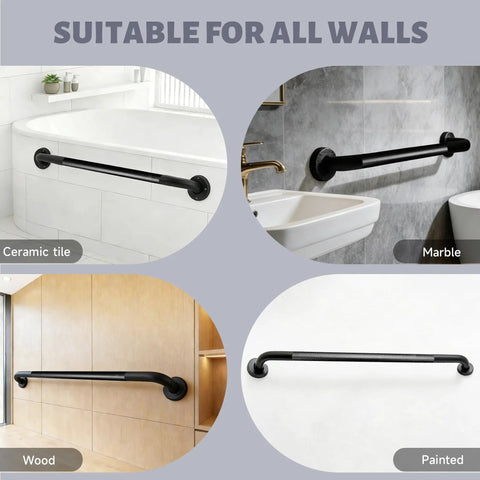 Heavy Duty Two Pack 24 Inch Shower Grab Bar Tough As Nails 1 Point 25 Inch Diameter Matte Black 304 Stainless Steel in various wall types.