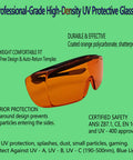 Badass Heavy Duty UV Safety Glasses Engineered To Block Harmful 254Nm UV Rays For Tlc Lab Tasks Ansi Z 871 Certified Industrial Grade Wraparound Goggles with orange polycarbonate lens.