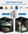 2.3 Cu Ft Fireproof Home Safe With Digital Keypad Electronic Lock Removable Shelf And Adjustable Rails Ideal For Storing Money Cash Documents Jewelry And Valuables In Office Or Home Security, two views showing customizable shelf options.