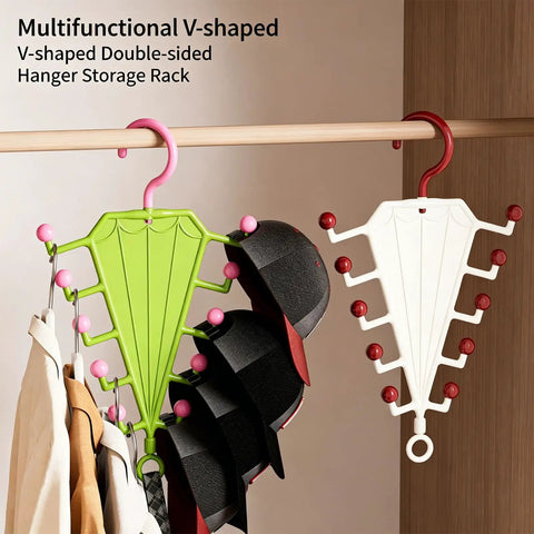 Vertical Closet Storage Hanger With Double Sided V Shaped Hook For Belts Scarves Hats And Ties Clears Daily Clutter On Tight Rods with caps.