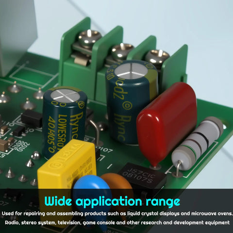 Close-up of Premium Metallized Polypropylene Film DC Capacitor Kit With Hella Versatile CBB22 Assortment on circuit board.
