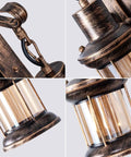 Close-up of 2 In 1 Black Rustic Wall Light With Industrial Glass Shade Lantern Metal Wall Sconce detailing bronze and glass.