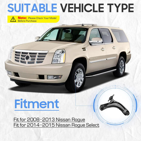 Image showing a beige SUV with a note about the Zero Shimmy Setup Front Lower Control Arms Sway Bar End Links And Outer Tie Rods Full Suspension Repair Kit.