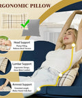 Ergonomic pillow for upgraded 3 seat porch swing with canopy and stand for backyard patio relaxation.