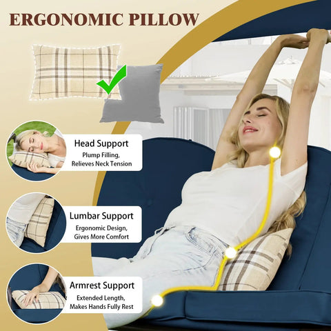 Ergonomic pillow for upgraded 3 seat porch swing with canopy and stand for backyard patio relaxation.