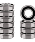 Ten Pack Top Shelf Lawn Mower Wheel Flanged Bearings With Grease Seal, chrome steel, 3/4 inch bore, 1 3/8 inch diameter.
