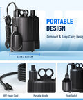 Submersible Sump Pump One Third HP 1600 GPH With Float Switch, Automatic Utility Pump featuring 10 Ft Power Cord and portable handle
