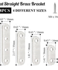 Heavy Duty Stainless Steel Flat Straight Brace Kit With 28 Brackets And Screws Four Sizes Mending Plates For Wood Projects Shelves And Framing Durable Metal Flat Brackets For Repair And Build
