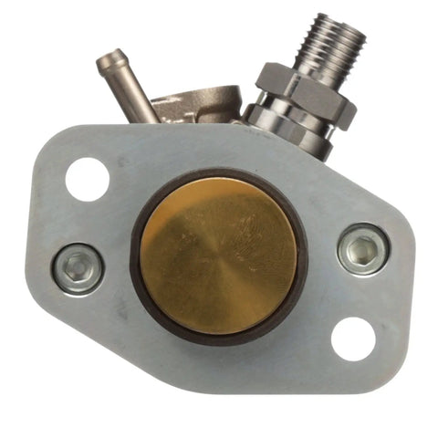 Brand New Fresh Frame Mounted Mechanical Fuel Pump Assembly with Gaskets Included OE Quality Replacement HM10014 close-up view with metallic components.