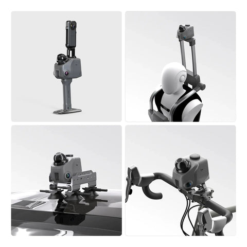 Handheld LiDAR Scanner With Embedded 4K Camera For Seamless 3D Scanning and Architectural Drafting, showing various mounting options and angles.