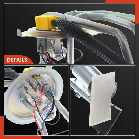 High Capacity Direct Fit Electric Fuel Pump Assembly Module With Sender For Buick Century Chevy Celebrity Oldsmobile Cutlass Pontiac 6000 close-up detail with wiring and sender.