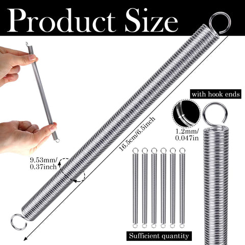 Six Gisafai steel extension springs, 3/8 in × 6-1/2 in, with hook ends for machinery and industrial doors