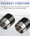 Heavy Duty Pair 1.98 Inch Stainless Steel Wheel Bearing Grease Caps And Sealed Dust Covers For Boat Trailer Hub Buddies shown in black and stainless steel.