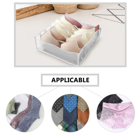 Three Piece Foldable Closet Organizer Bins With Adjustable Drawer Dividers For Socks Undies And Lingerie, fabric storage with bras.