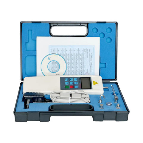 Tough As Nails Heavy Duty Digital Force Gauge 100N Push Pull Tension Compression Tester in protective case with accessories.