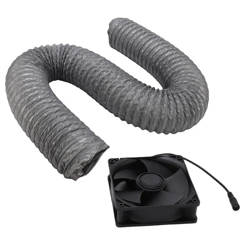 No Sweat Setup With This 5 Inch Adjustable Exhaust Fan Featuring An Activated Carbon Filter And 2m Flexible Hose Delivering Strong Airflow For Smooth 3D Printer Fume Extraction And Soldering Work, showing exhaust fan and flexible hose.