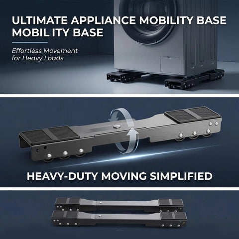 Heavy Duty Move Appliance Mover Roller Adjustable 550 To 690mm Slider For Washing Machine And Fridge With Smooth Black Wheels shown from multiple angles.