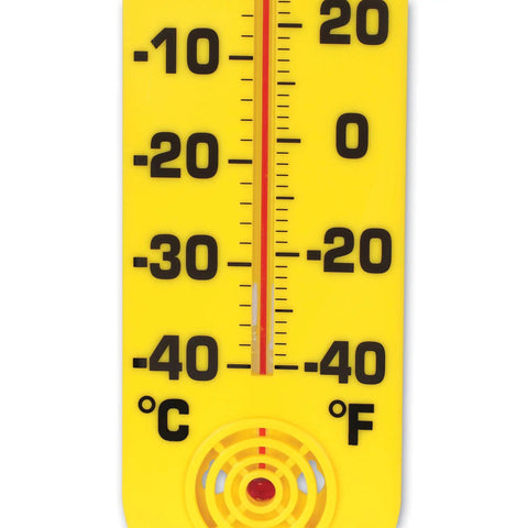 Classroom Thermometer Wall Mounted For Fahrenheit And Celsius Readouts Indoor Outdoor Use Durable Recessed Tube Prevents Breakage Kid Friendly Temperature Gauge For Ages 6 And Up yellow wall thermometer with Celsius and Fahrenheit scales