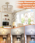 Oak Wood Beaded Chandelier Farmhouse Boho Flush Mount Light With Rustic Charm Two Lights E26 Base semi flush ceiling fixture