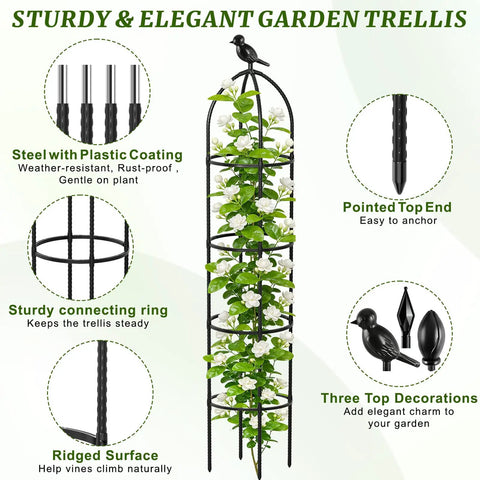 Obelisk Garden Trellis For Climbing Plants 6 Ft Rustproof Plastic Coated Metal Vine Support Cage For Pots No Fuss Ideal