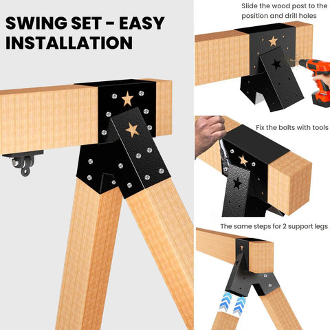Heavy Duty Swing Set Brackets Kit With 2 A Frame Brackets And 2 Swing Hangers For Wooden Playsets DIY Backyard Playground Gear Mounting Parts And All Hardware For Easy Install