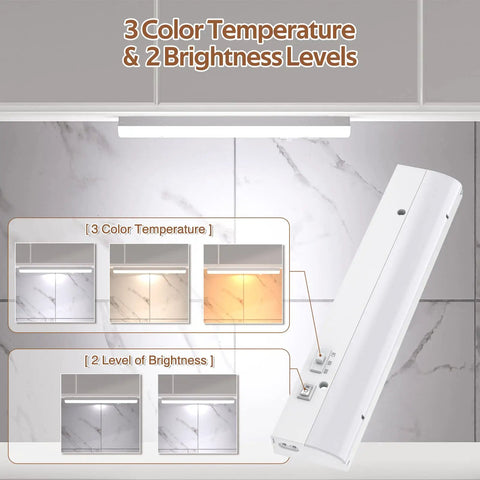 Led Under Cabinet Task Light Plug In 12 Inch Dimmable With 3 Color Temperatures 3000K 4000K 5000K Two Brightness Levels