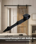 Top Notch Low Profile Barn Door Rollers Featuring Smooth As Butter Gliding Wheels And Rock Solid Matte Black Industrial Track Hook Hardware For Seamless Sliding on a kitchen counter.
