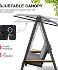 Three To Four Seat Porch Swing With Stand For Backyard Lounging shown with adjustable canopy, highlighting shade and UV protection features.