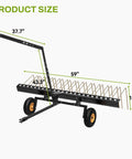 60 Inch Tow Behind Dethatcher For Lawn And ATV, Heavy Duty Lawn Rake With 24 Spring Steel Tines, Lift Handle, Clears Thatch