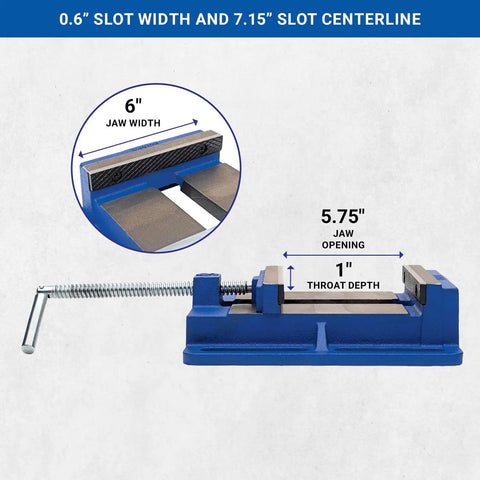LDPV-6 6 Inch Drill Press Vise With Cast Iron Body And Texture Jaws, Portable Workhorse Clamp With Measurements Displayed