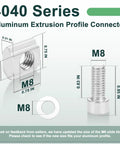 M8 t slot sliding nut and hex bolt measuring for Pro Level 4040 Series Aluminum Extrusion Profile Connector Kit use.