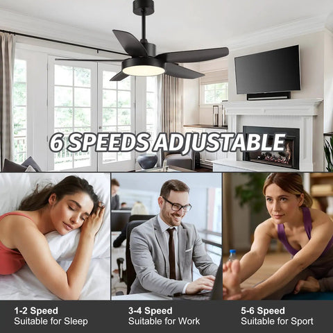 46 Inch Ceiling Fan With Light And Remote Control, 3 Color Temperature LED Lights, 6 speeds adjustable, indoor living room.