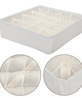 Super Slick 16 Compartment Foldable Drawer Storage Box For Underwear And Socks Made From Soft Cotton Linen Blend In Warm Beige, showing compartments.